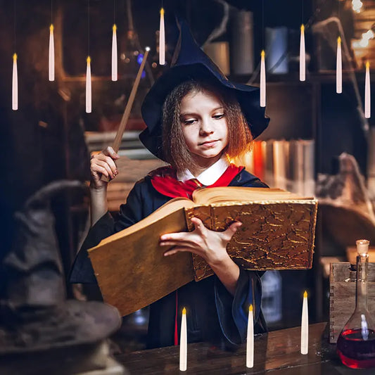 Flameless Candles with Magic Wand Halloween Decor