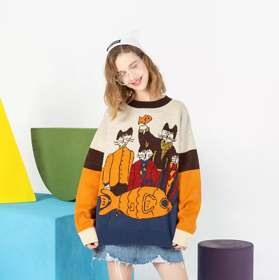 Cats Band Sweatshirt Kawaii Side
