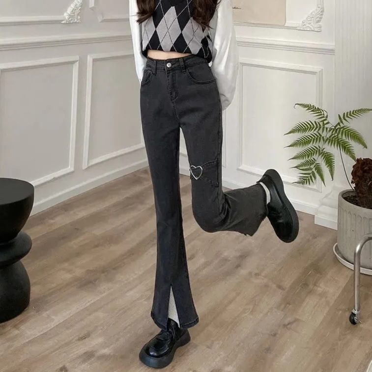 Vintage Y2K Black Denim Pants Kawaii Side