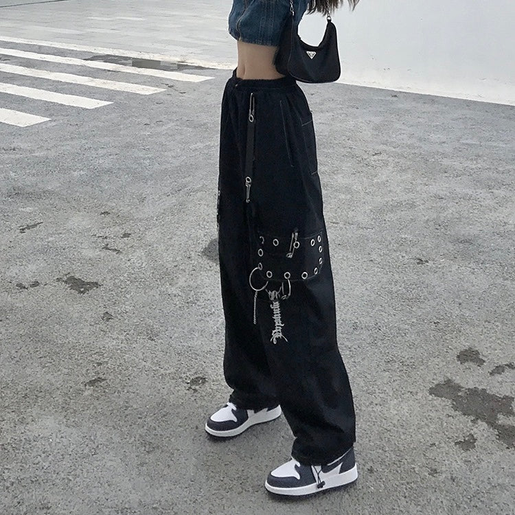 Black Chained Cargo Pants Kawaii Side
