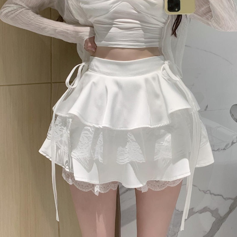 Dollette Ruffle Double Layer Mini Skirt White Kawaii Side