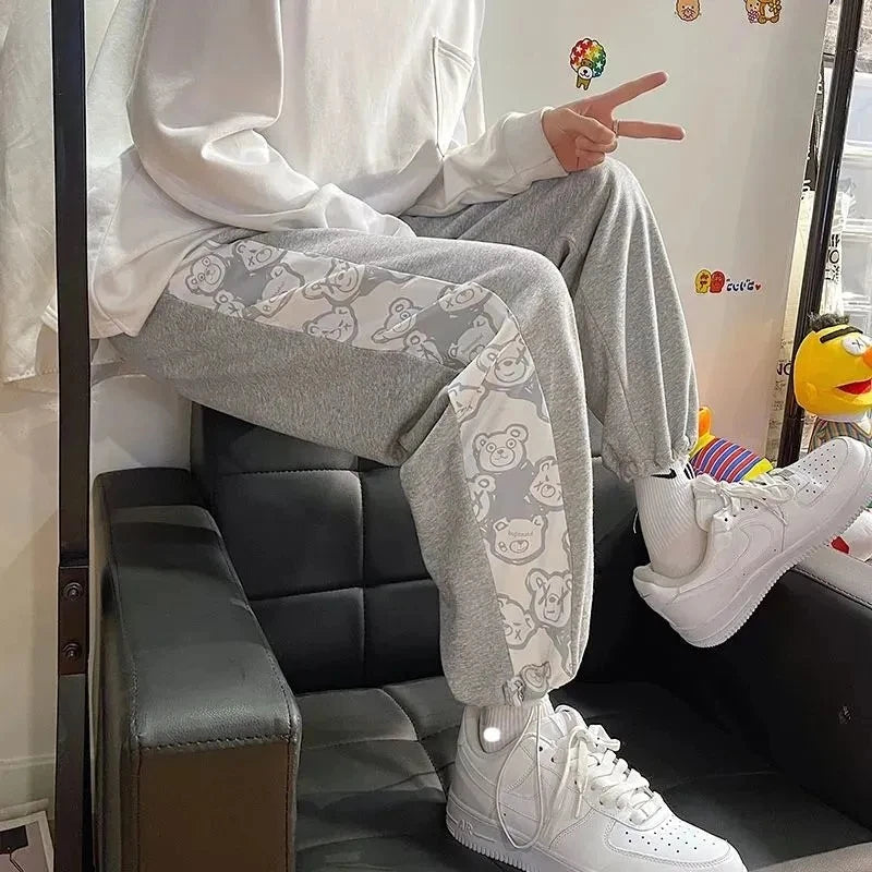 Korean Fashion Bear Print Pants Kawaii Side