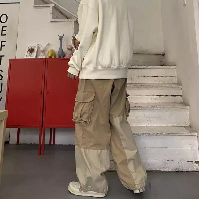 Vintage Two-Tone Cargo Pants Kawaii Side