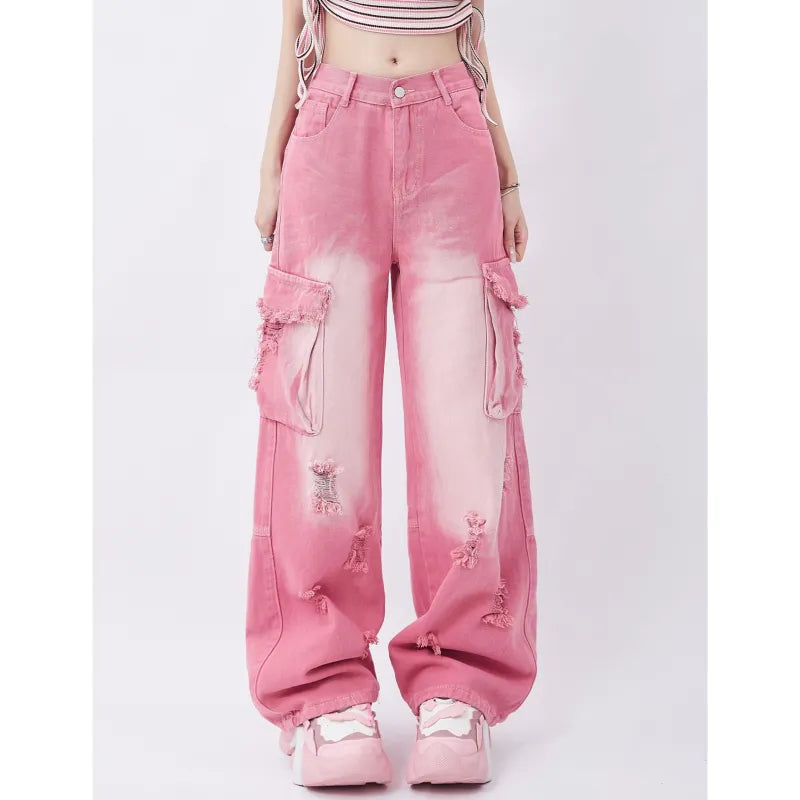 High Waist Wide Jeans Kawaii Side