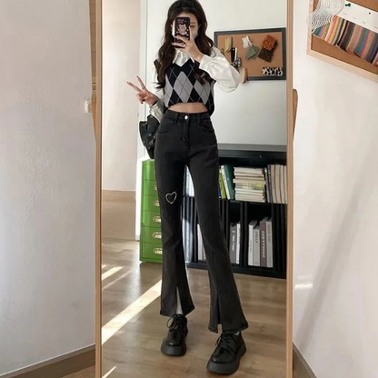 Vintage Y2K Black Denim Pants Kawaii Side