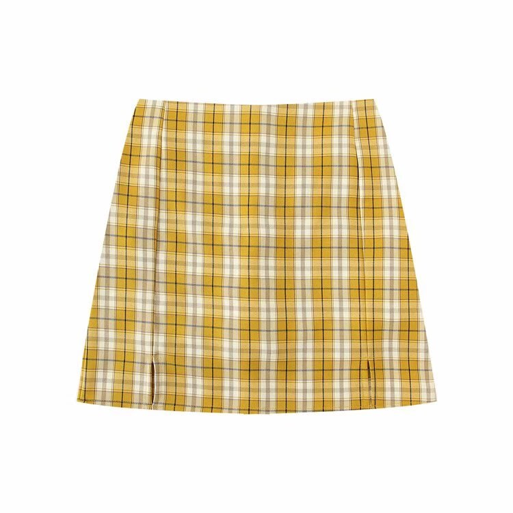 Korean Split Mini Plaid Skirt with Shorts Kawaii Side