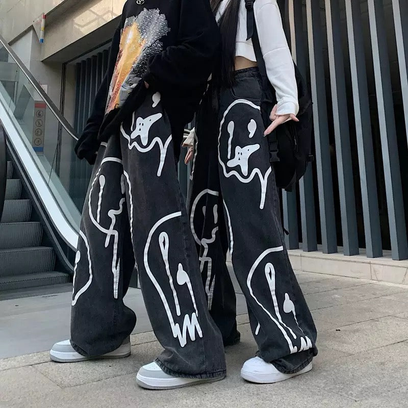 Retro Emoji Graffiti Jeans Kawaii Side