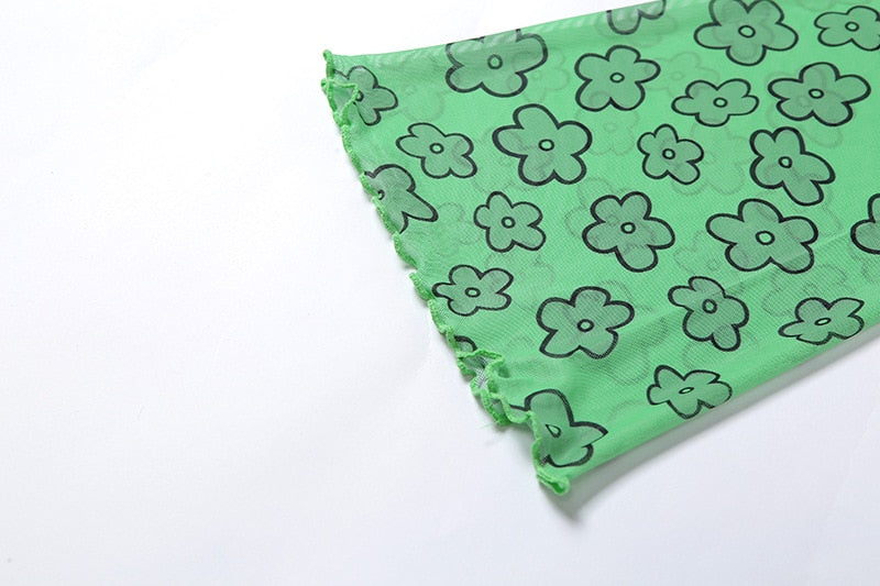 Indie Girl Green Floral Top Kawaii Side