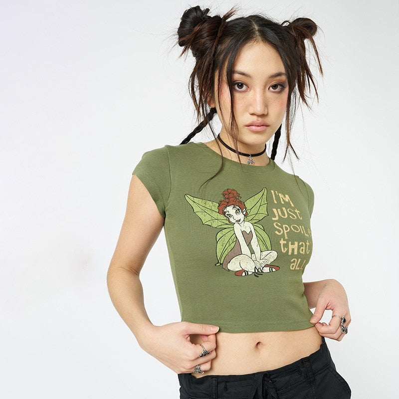 Fairycore Pixie Graphic Crop Top Kawaii Side
