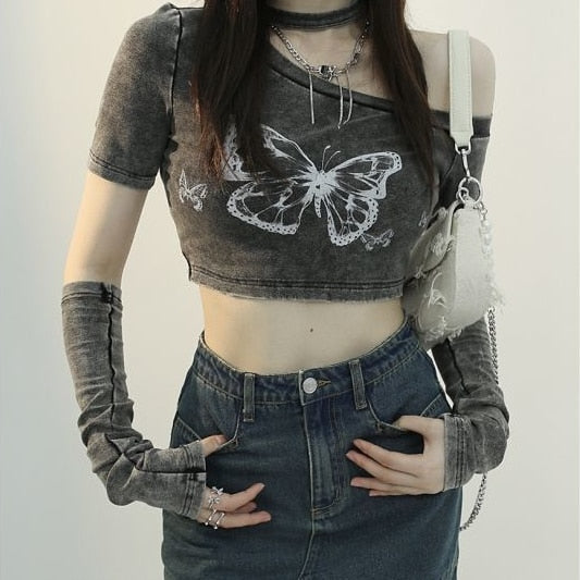 Fairy Grunge Butterfly Crop Top Kawaii Side