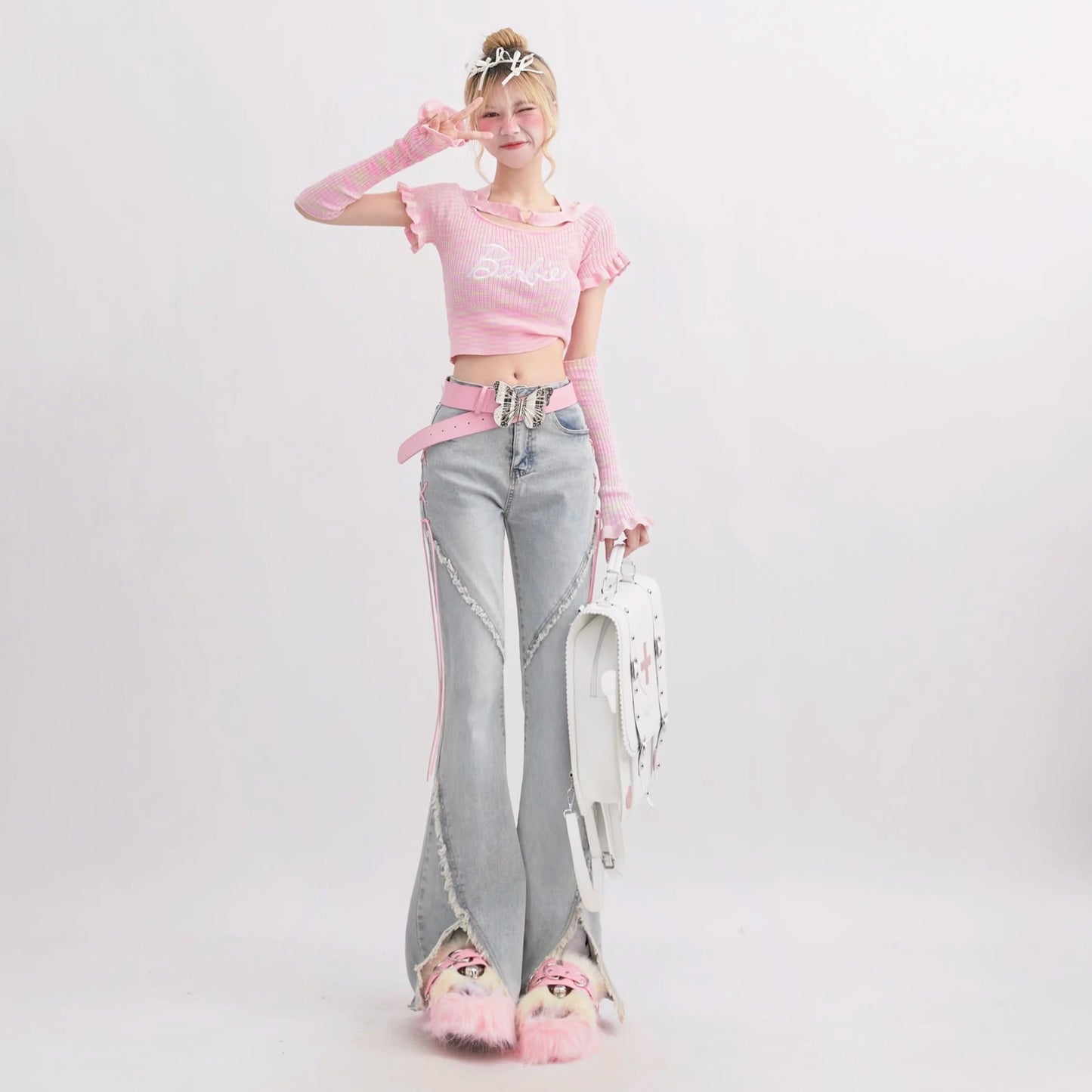 Y2K Loose Flare Jeans Kawaii Side