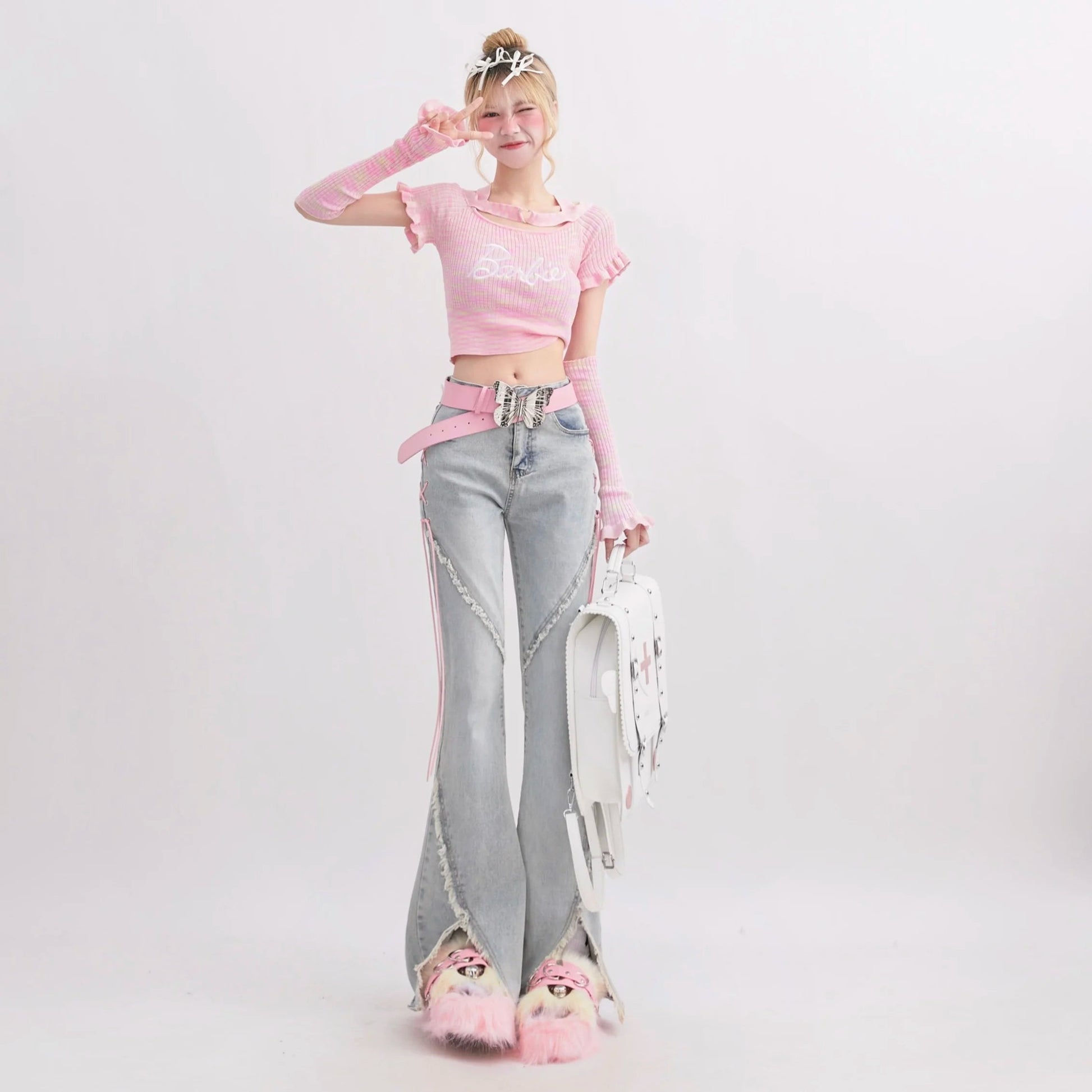 Y2K Loose Flare Jeans Kawaii Side