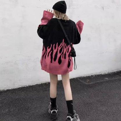 Pink Flame Sweatshirt Kawaii Side