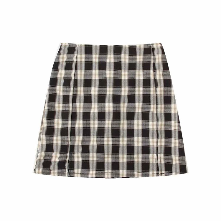 Korean Split Mini Plaid Skirt with Shorts Kawaii Side