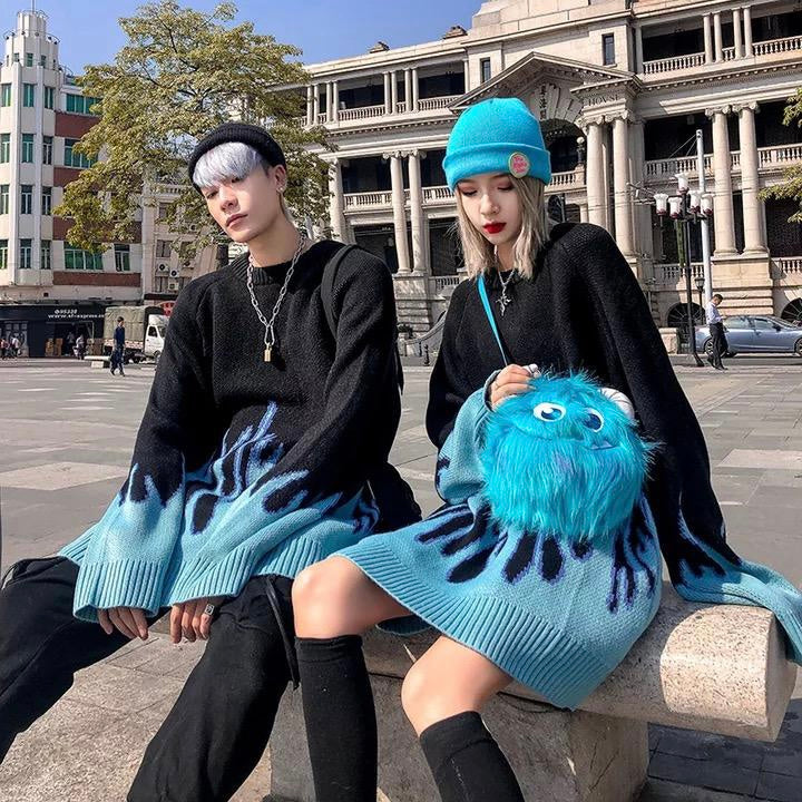 Blue Flame Sweatshirt Kawaii Side