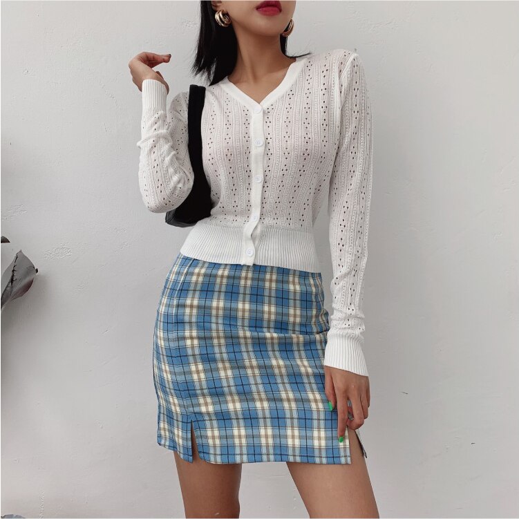 Korean Split Mini Plaid Skirt with Shorts Kawaii Side