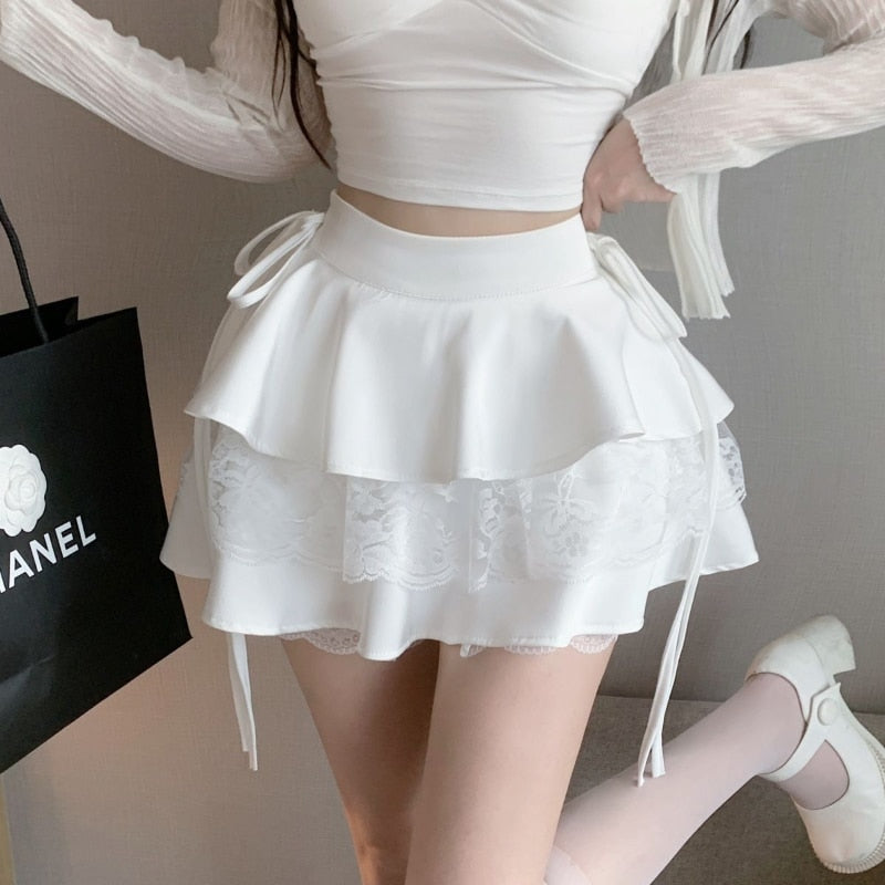 Dollette Ruffle Double Layer Mini Skirt White Kawaii Side