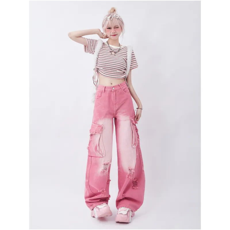 High Waist Wide Jeans Kawaii Side