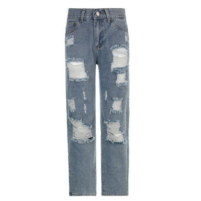 Ripped Straight Jeans Kawaii Side