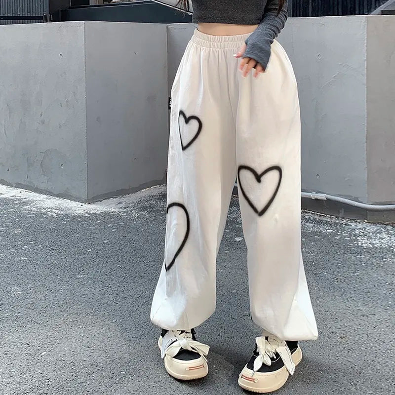 Heart Print Pants Y2k Kawaii Side