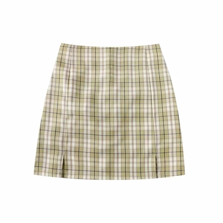 Korean Split Mini Plaid Skirt with Shorts Kawaii Side