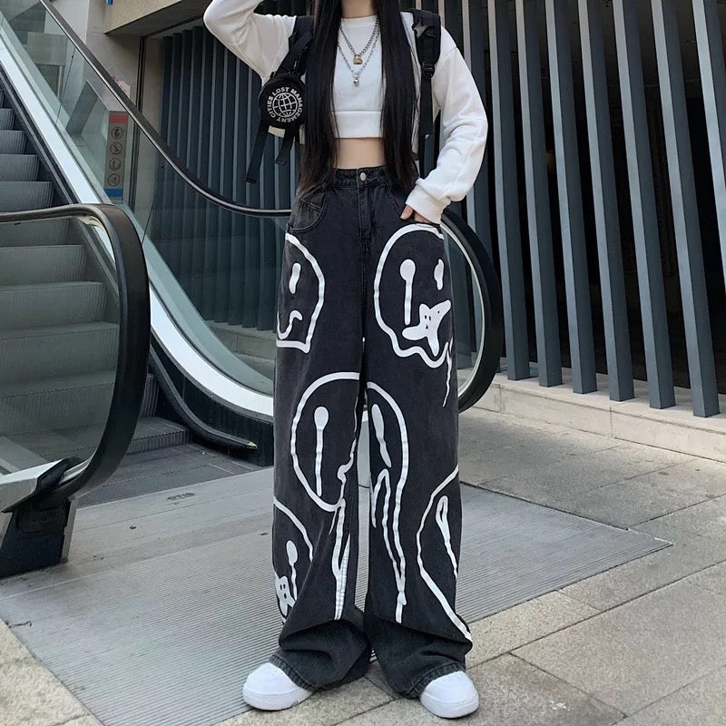 Retro Emoji Graffiti Jeans Kawaii Side