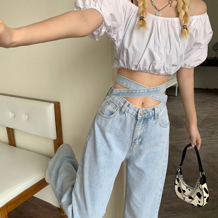 Denim Retro High Waist Pants Kawaii Side