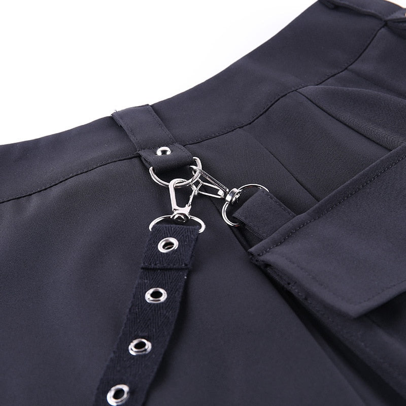 Gothic Black Skirt Cargo Pocket Kawaii Side