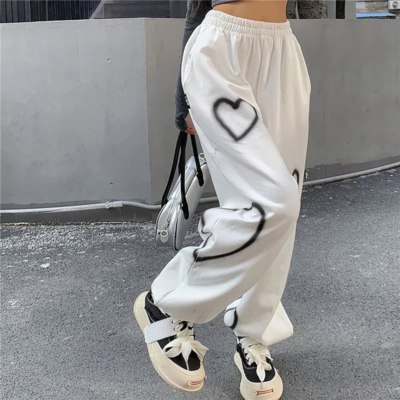 Heart Print Pants Y2k Kawaii Side