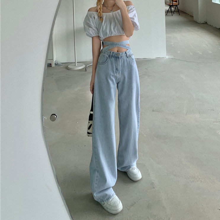 Denim Retro High Waist Pants Kawaii Side