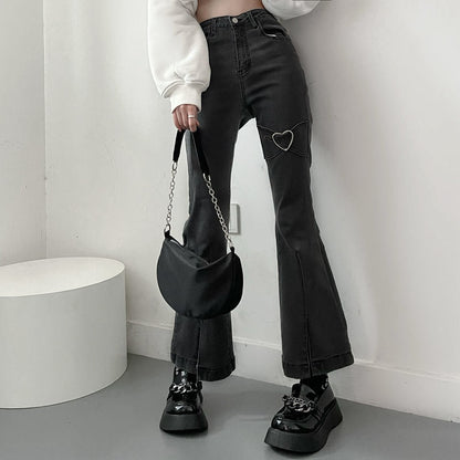 Vintage Y2K Black Denim Pants Kawaii Side