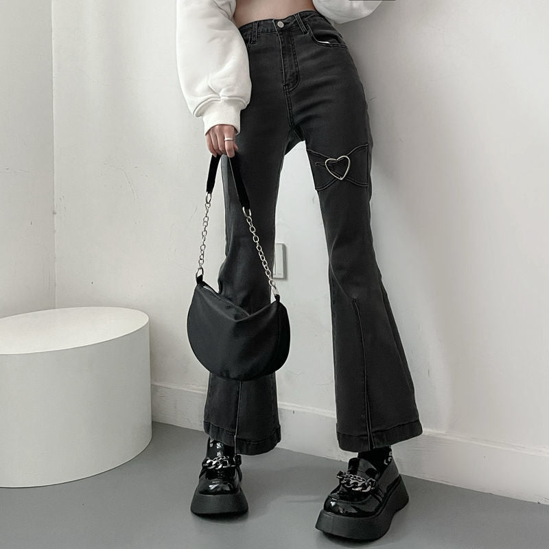Vintage Y2K Black Denim Pants Kawaii Side