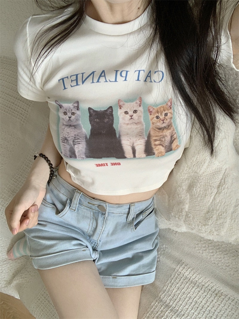 Cute Cat Friends Crop Top Kawaii Side