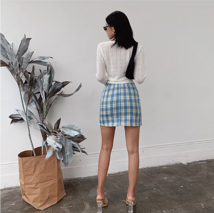 Korean Split Mini Plaid Skirt with Shorts Kawaii Side