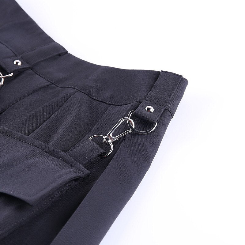 Gothic Black Skirt Cargo Pocket Kawaii Side
