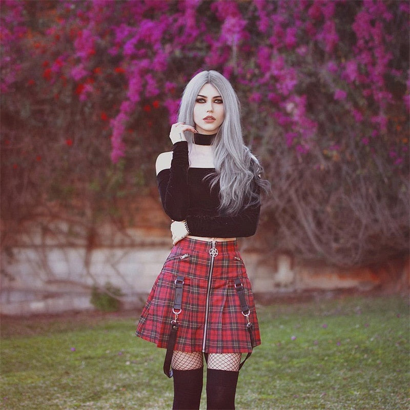 Egirl Punk Rock Plaid Straps Skirt Kawaii Side