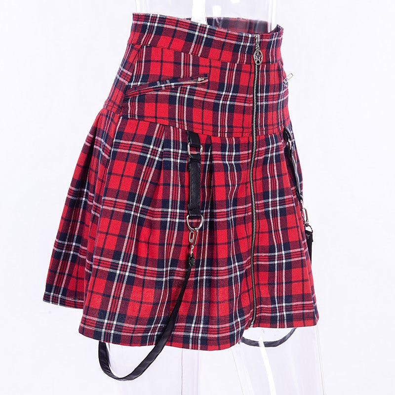 Egirl Punk Rock Plaid Straps Skirt Kawaii Side