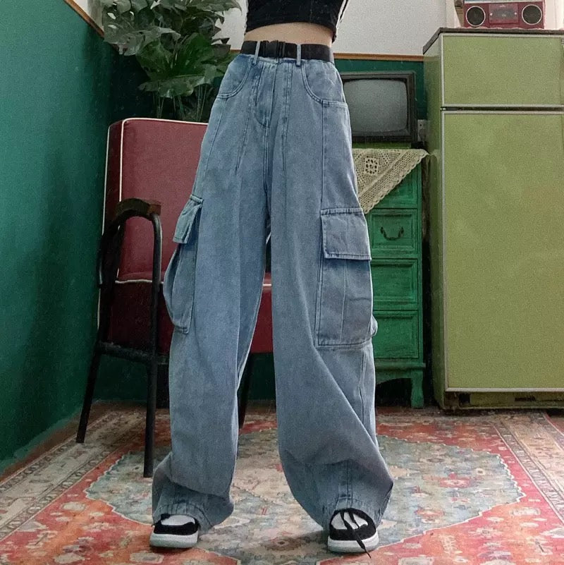 Wide Leg Cargo Pants Kawaii Side