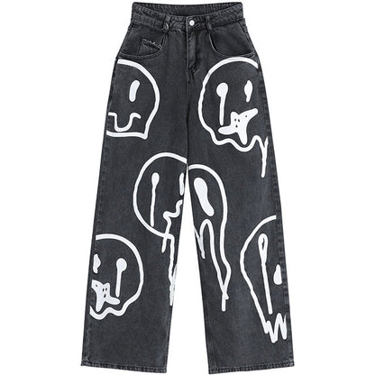 Retro Emoji Graffiti Jeans Kawaii Side