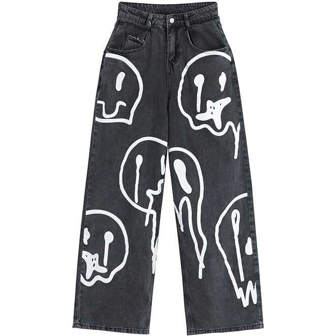 Retro Emoji Graffiti Jeans Kawaii Side