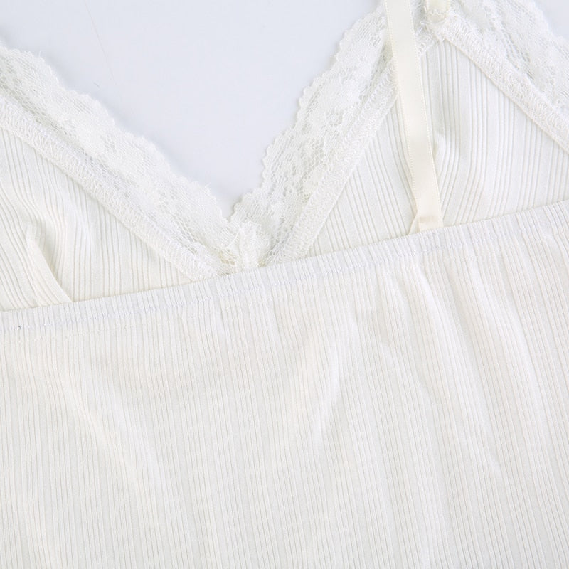 Soft Girl Y2K Lace Trim Crop Top Kawaii Side