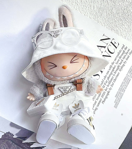 Prada-Inspired Labubu White Overalls Outfit Set -  (Labubu Not Included)