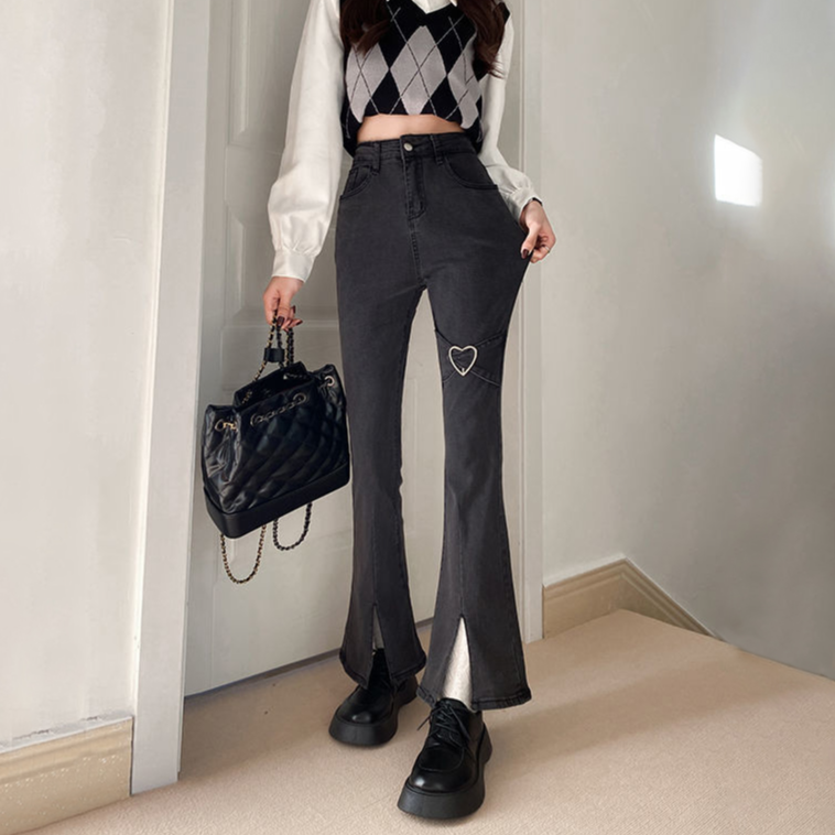 Vintage Y2K Black Denim Pants Kawaii Side