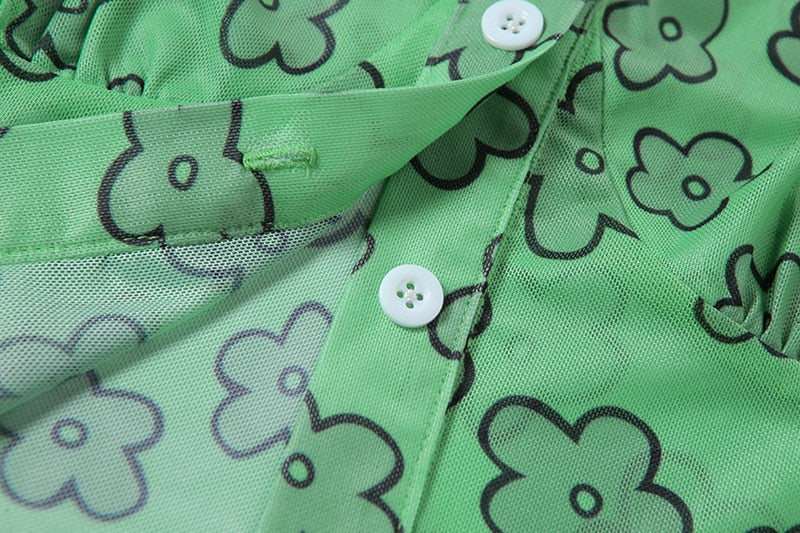 Indie Girl Green Floral Top Kawaii Side