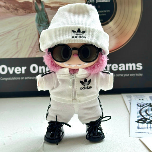 White Adidas-Inspired Labubu Sporty Tracksuit - (Labubu Not Inclued)