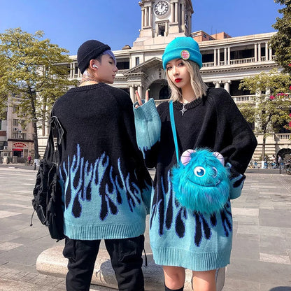 Blue Flame Sweatshirt Kawaii Side