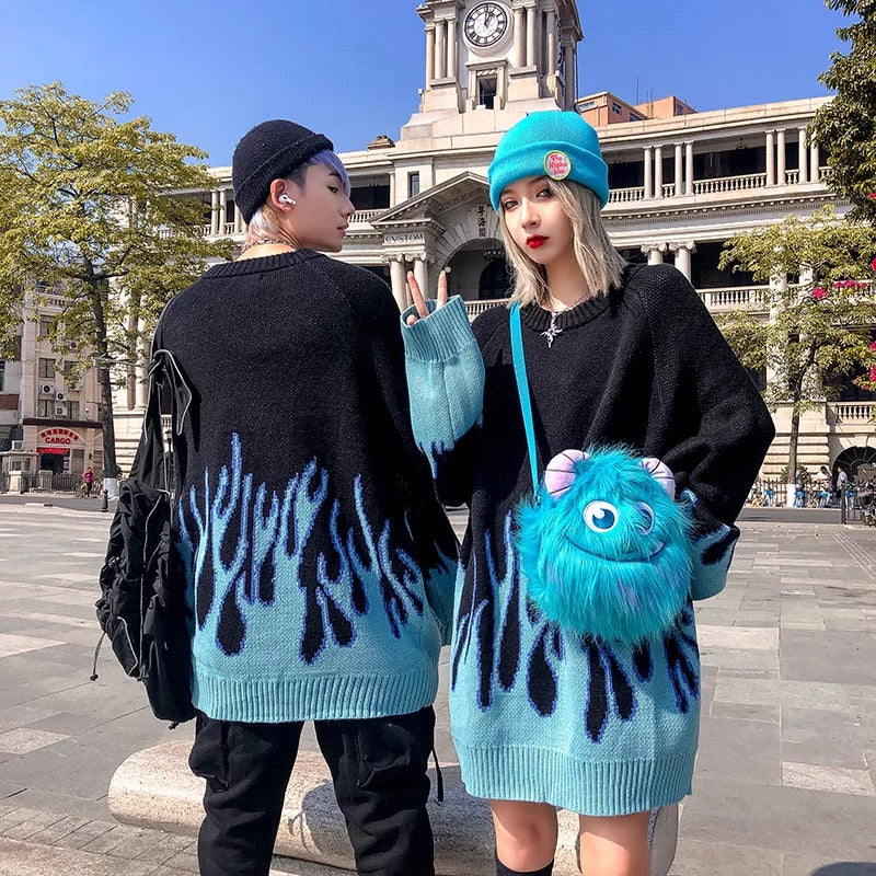 Blue Flame Sweatshirt Kawaii Side