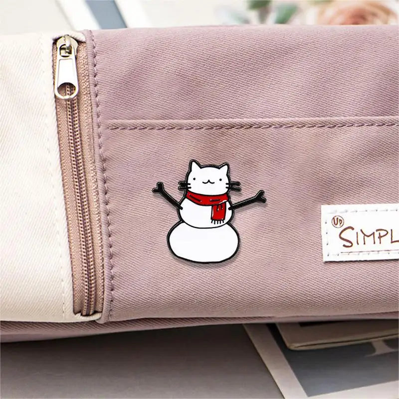 Cute Cat Snowman Enamel Pin Kawaii Side