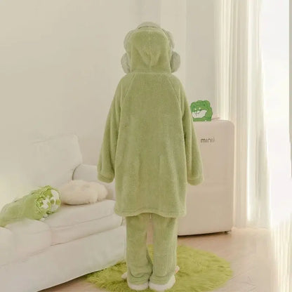 Cartoon Cabbage Puppy Hooded Jumpsuit Pajamas Set - Kawaii Side