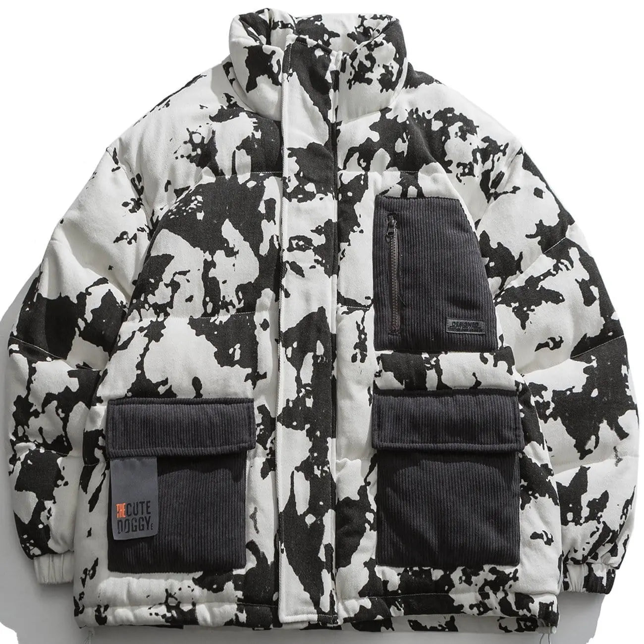 Cow Stripes Pattern Patchwork Pockets Winter Coat - Kawaii Side